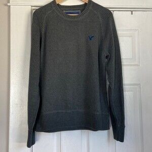 American eagle mens crewneck grey long sleeve knit sweater 90s size large